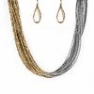 Silver and brass necklace and earrings set